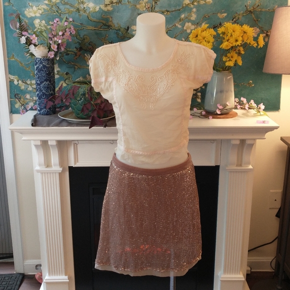 Free People Dresses & Skirts - Free People Sequin rose gold skirt NWOT 8.